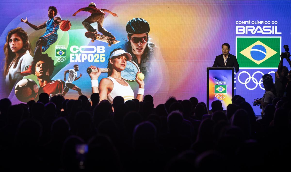 Marco La Porta, presidente do COB, discursa durante abertura oficial da COB Expo 2025 (Jonne Roriz/COB)